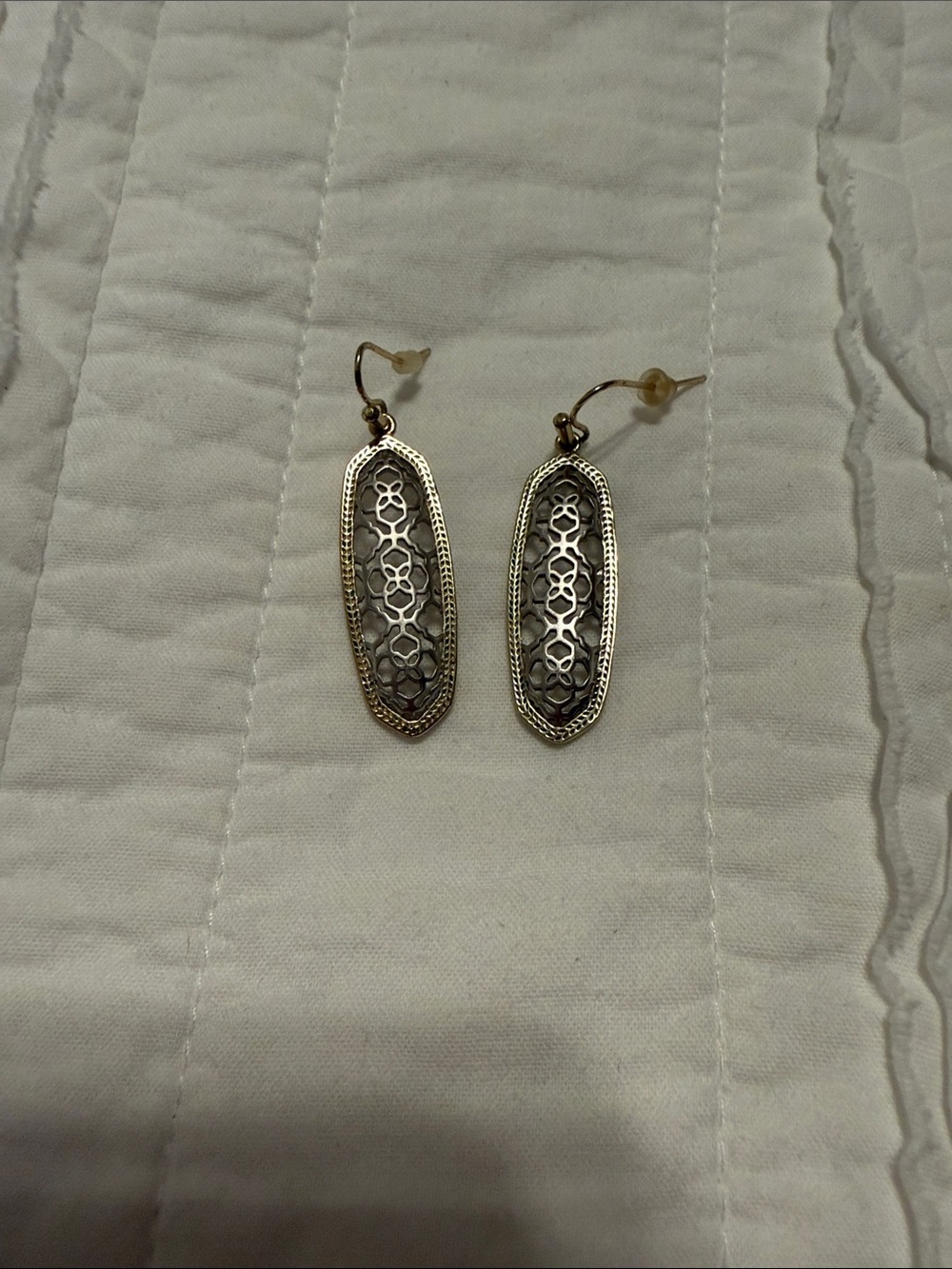 Kendra Scott Silver and Gold Filigree Oval Drop Earrings - Women's Jewelry